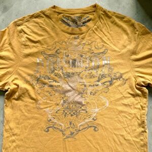 Express Mens Dominion Graphic T-Shirt Mustard Yellow Crest Lion Small S Y2K